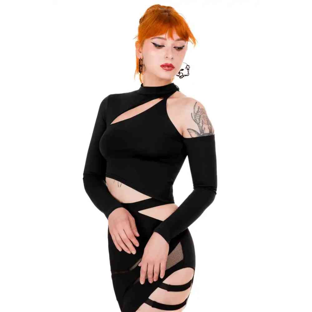 Restyle - Asymmetric Crop top - Zwart